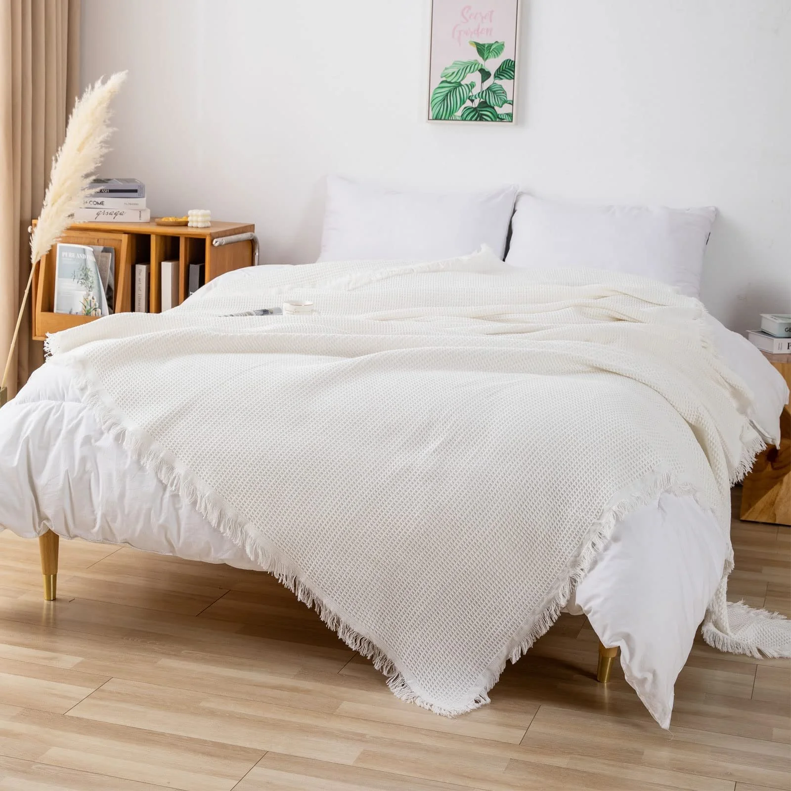 Плед на диван вафельный с кисточками Premium Reversible Белый, 180 x 300 см, фото №4