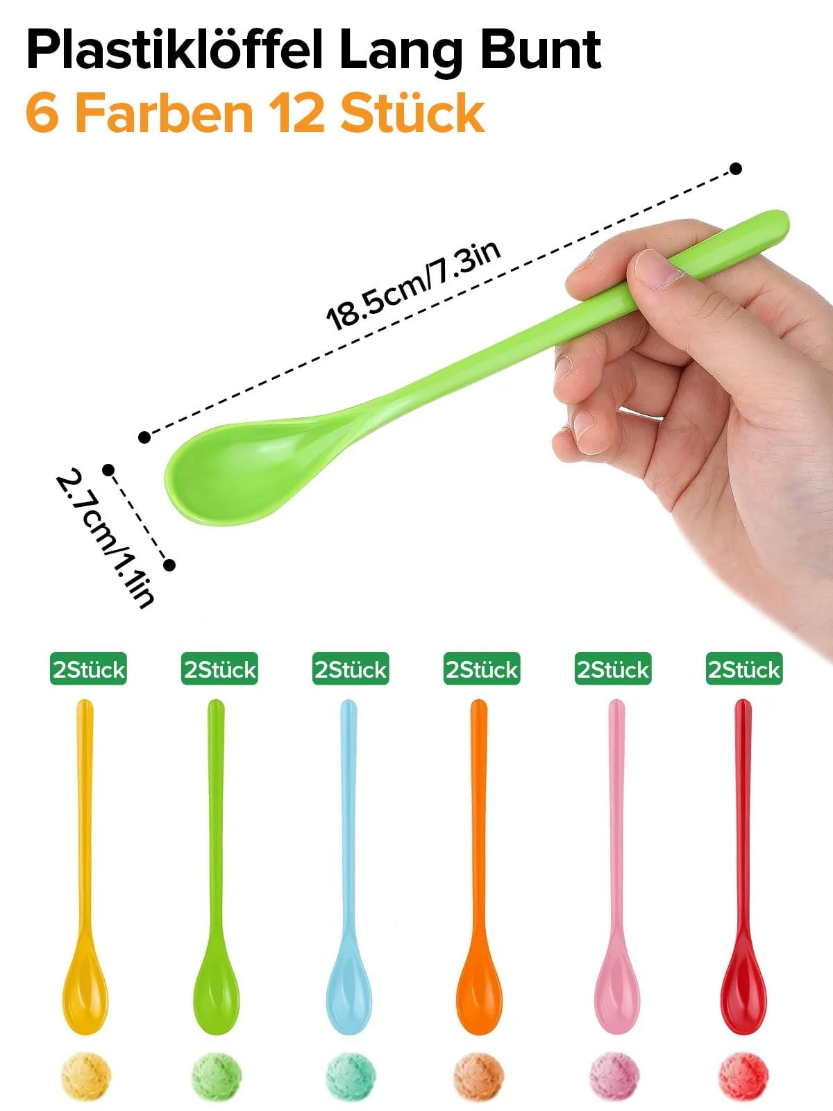 Набор ложек для яиц, пластик, длинные, 19 см, 6 цветов, фото №3