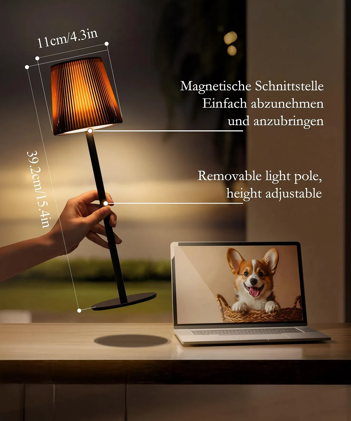 Настільна лампа бездротова акумуляторна з регулюванням яскравості LED IP54 водонепроникна сенсорна 3 колірні режими коричневий, фото №4