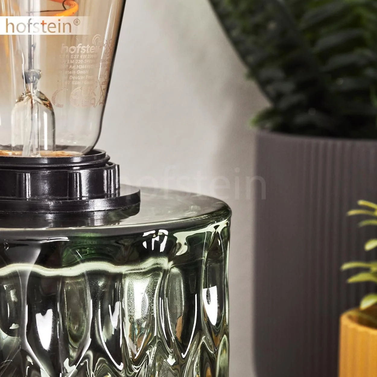 Настільна лампа HOFSTEIN Sonhim Modern Vintage / Retro Design Метал / Скло Ø11 см E27 Зелений / Чорний, фото №3