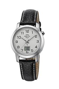 Часы женские радиоуправляемые Master Time MTLA-10295-12L аналого-цифровые Ремешок кожаный серебристый современные - Фото 1