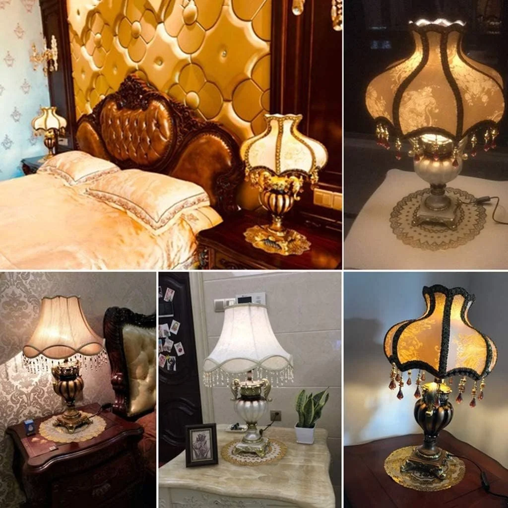 Настільна лампа європейський вікторіанський стиль шовкова тканина смола ручний розпис Золота, фото №3