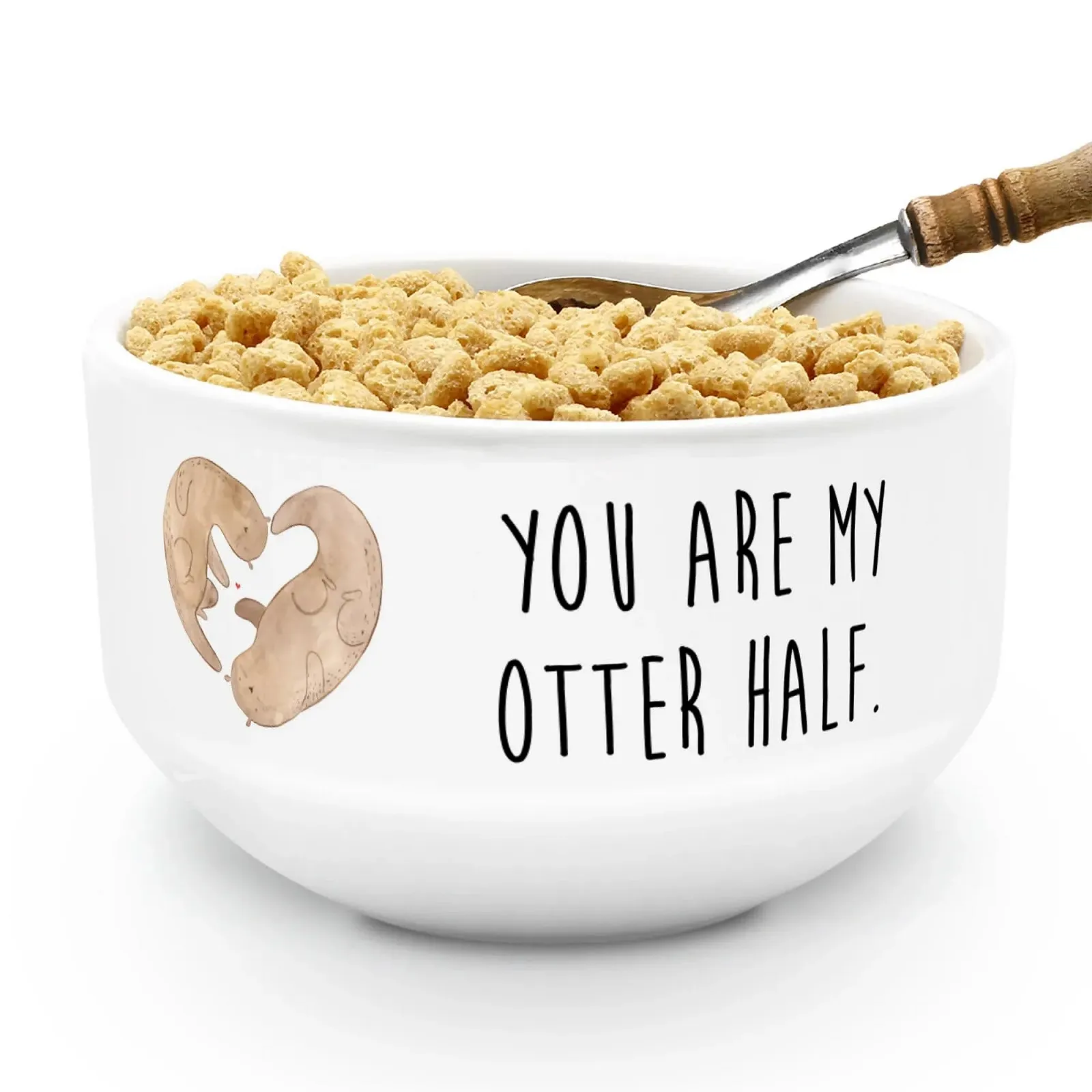 Миска для завтрака Mr. & Mrs. Panda Выдра Сердце, керамическая, белая, фото №3