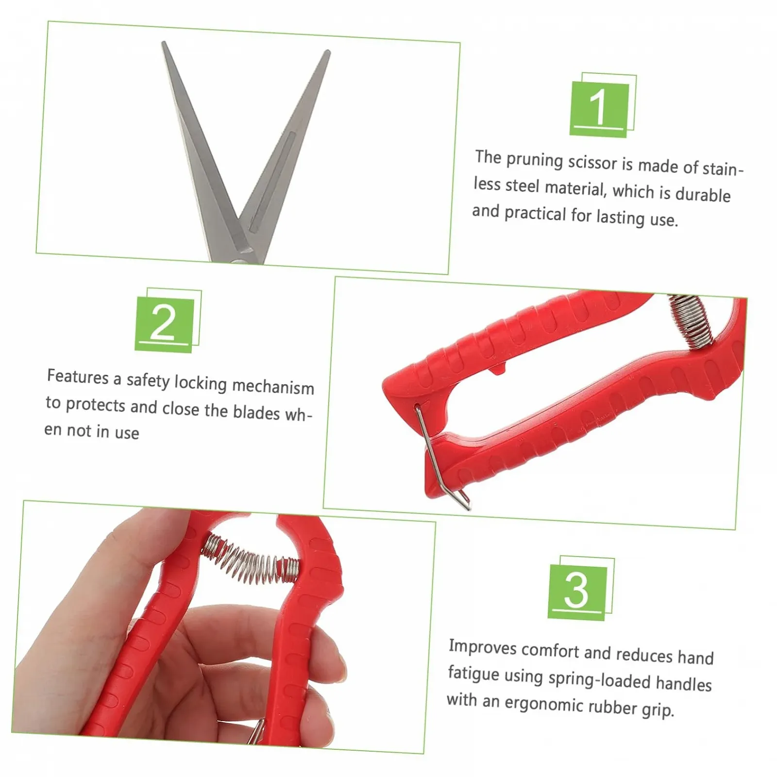 Набір садових секаторів Happyyami 3 шт. нержавіюча сталь Red, фото №7