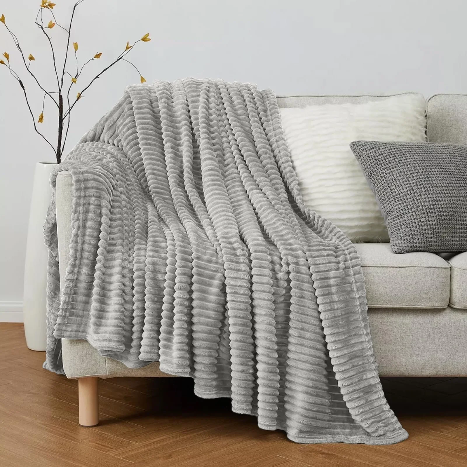 Одеяло QOFLY Мягкое, Фланелевое одеяло для дивана, Серый, 200 x 230 см, фото №5