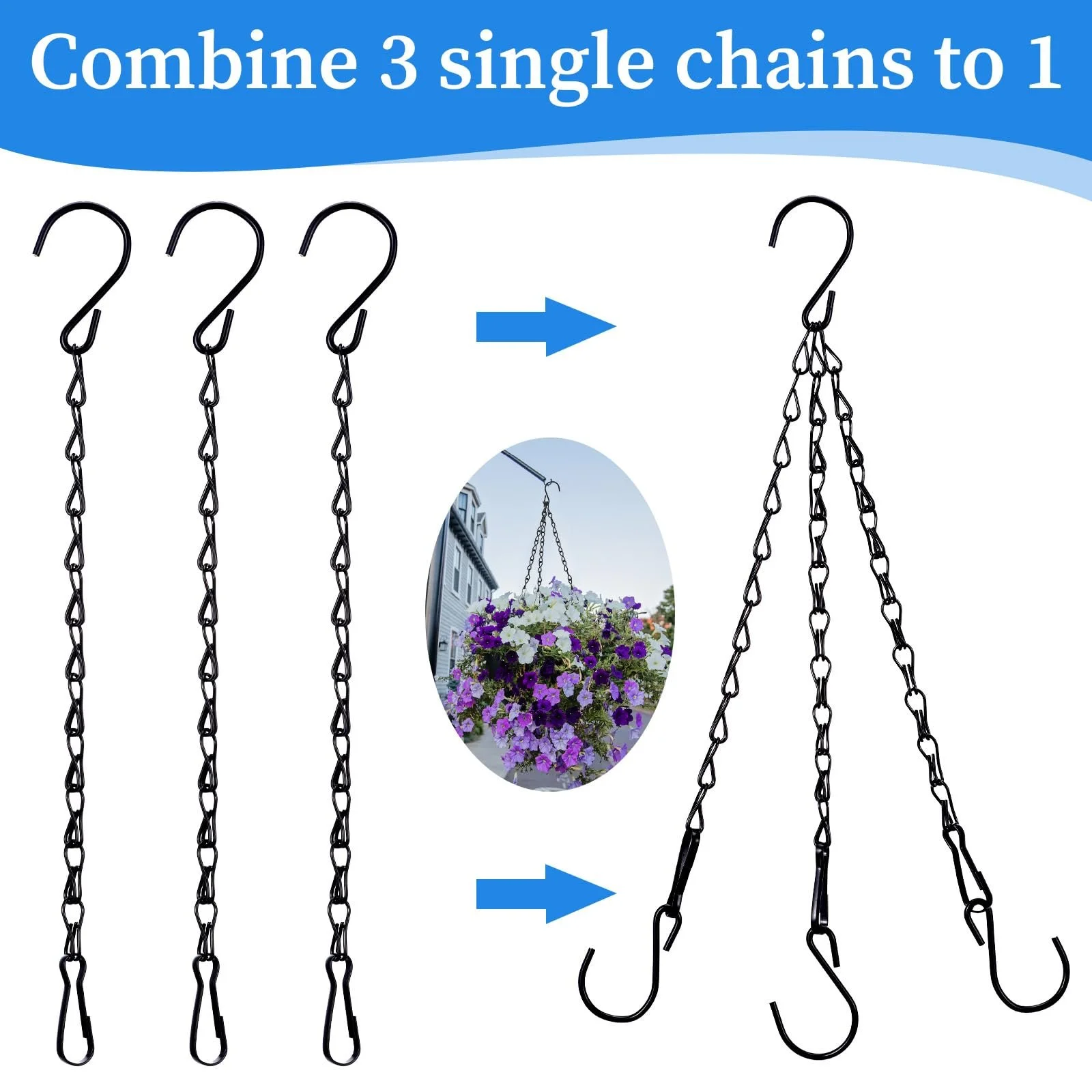 Ланцюги для підвісних кошиків Yolev 12 шт. 24 см металеві з гачками Black, фото №6