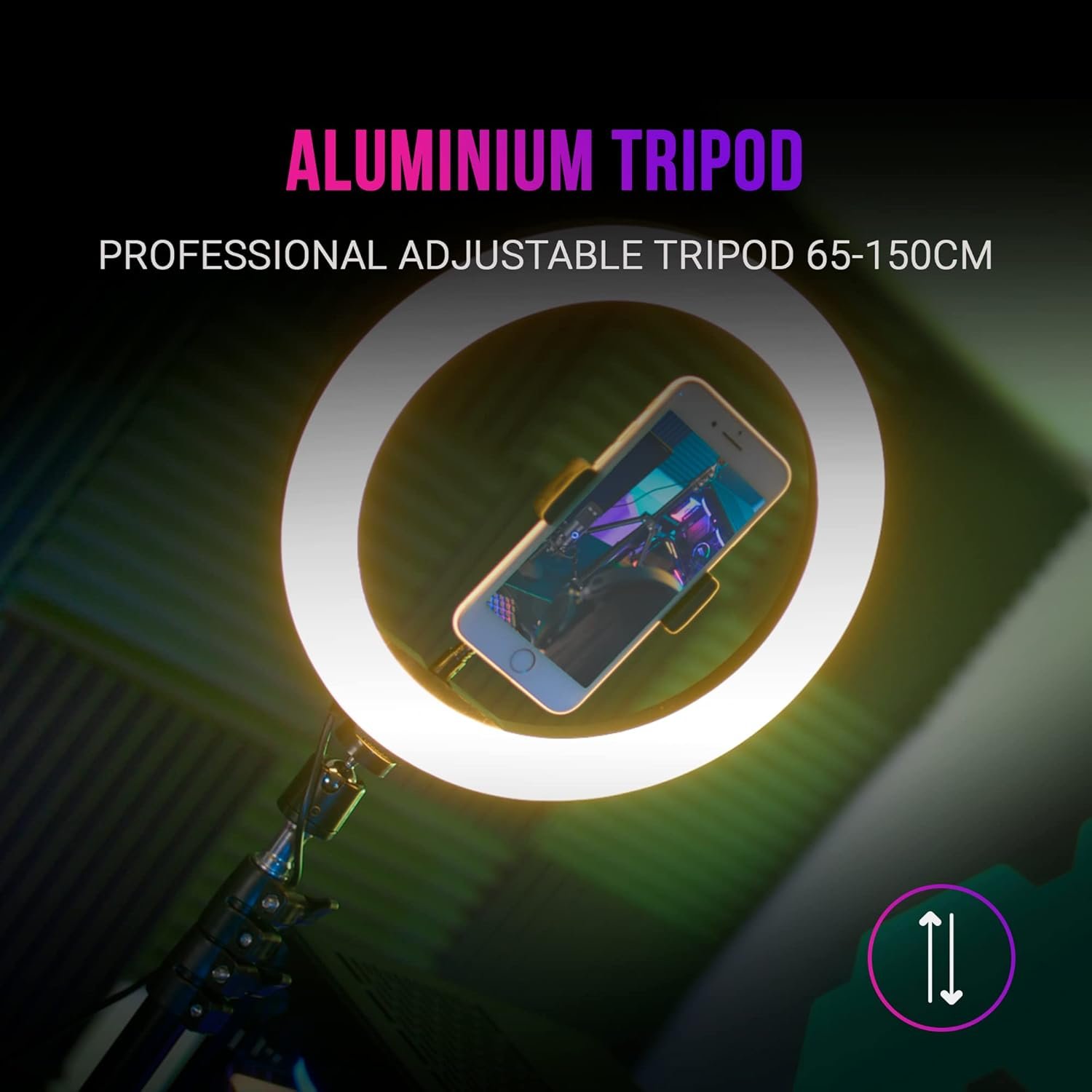 Кільцева LED лампа зі штативом Mars Gaming MGRING 10.2" Чорна, фото №5