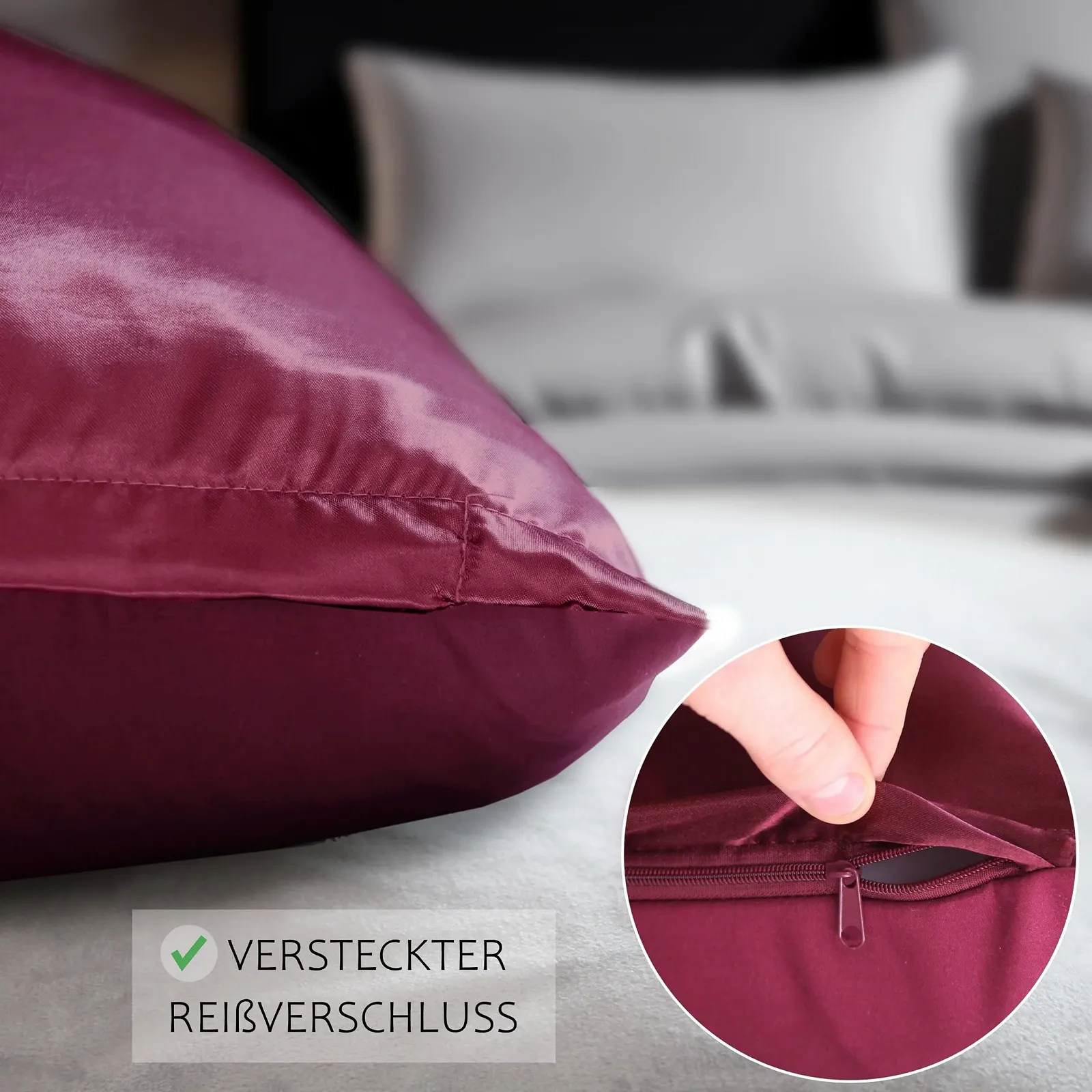 Двостороння постільна білизна Cozyor Satin & Microfibre 155 x 200 см 3 предмети 1 підковдра + 2 наволочки 40 x 80 см Бордова ягідна, фото №5