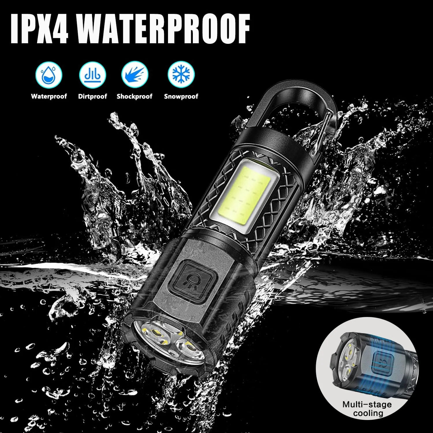 Фонарик LED MODOAO Перезаряжаемый Светодиодный Фонарь для Кемпинга 3 Режима Яркости Мини-Фонарик с Крючком Супер Яркий Водонепроницаемый COB Фонарик для Кемпинга, Пешего Туризма, Активного Отдыха, Чрезвычайных Ситуаций (Набор из 5), фото №3