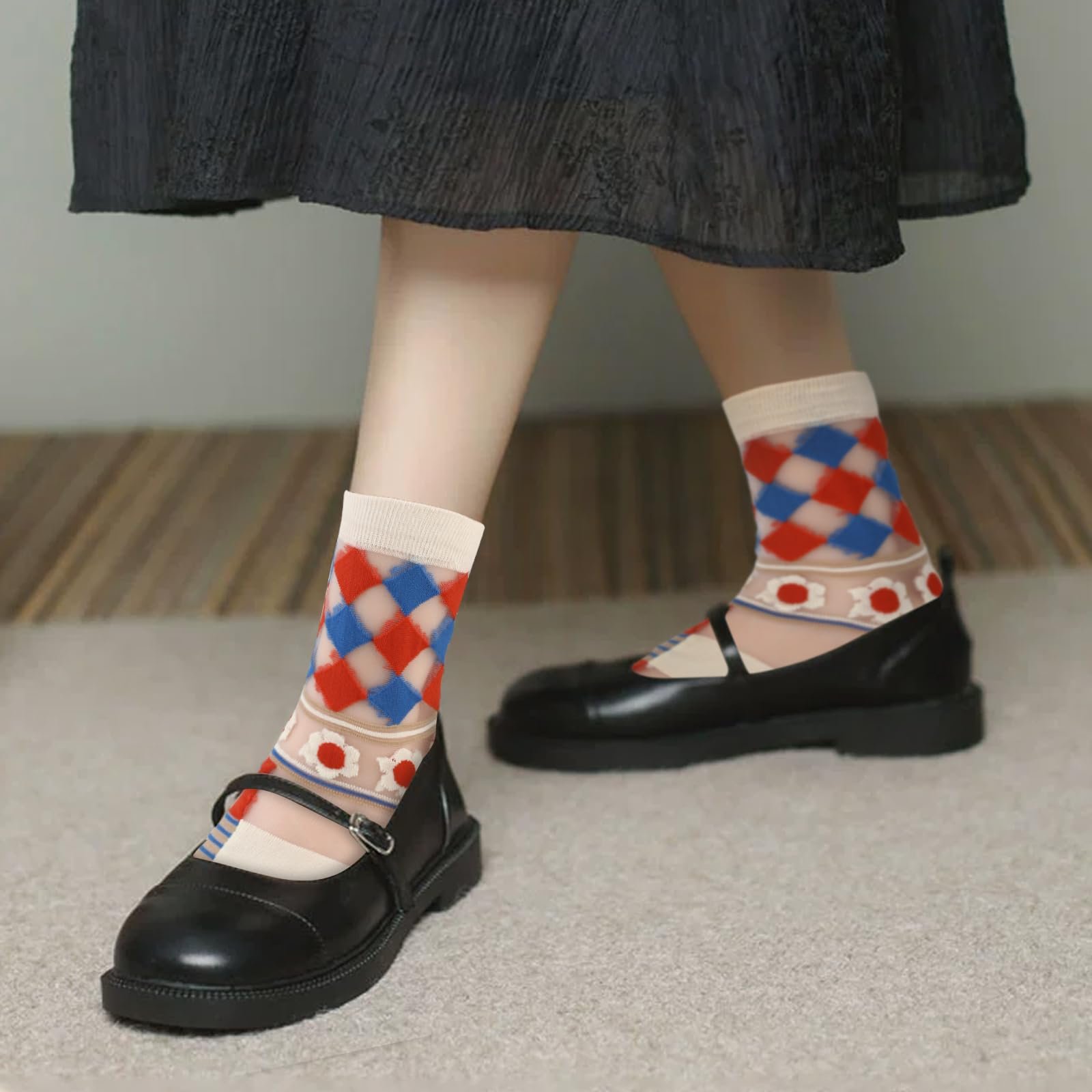 Носки Lusofie с рюшами, прозрачные с цветами, летние тонкие сетчатые кружевные чулки для женщин и девушек, многоцветные, универсальный размер, фото №6