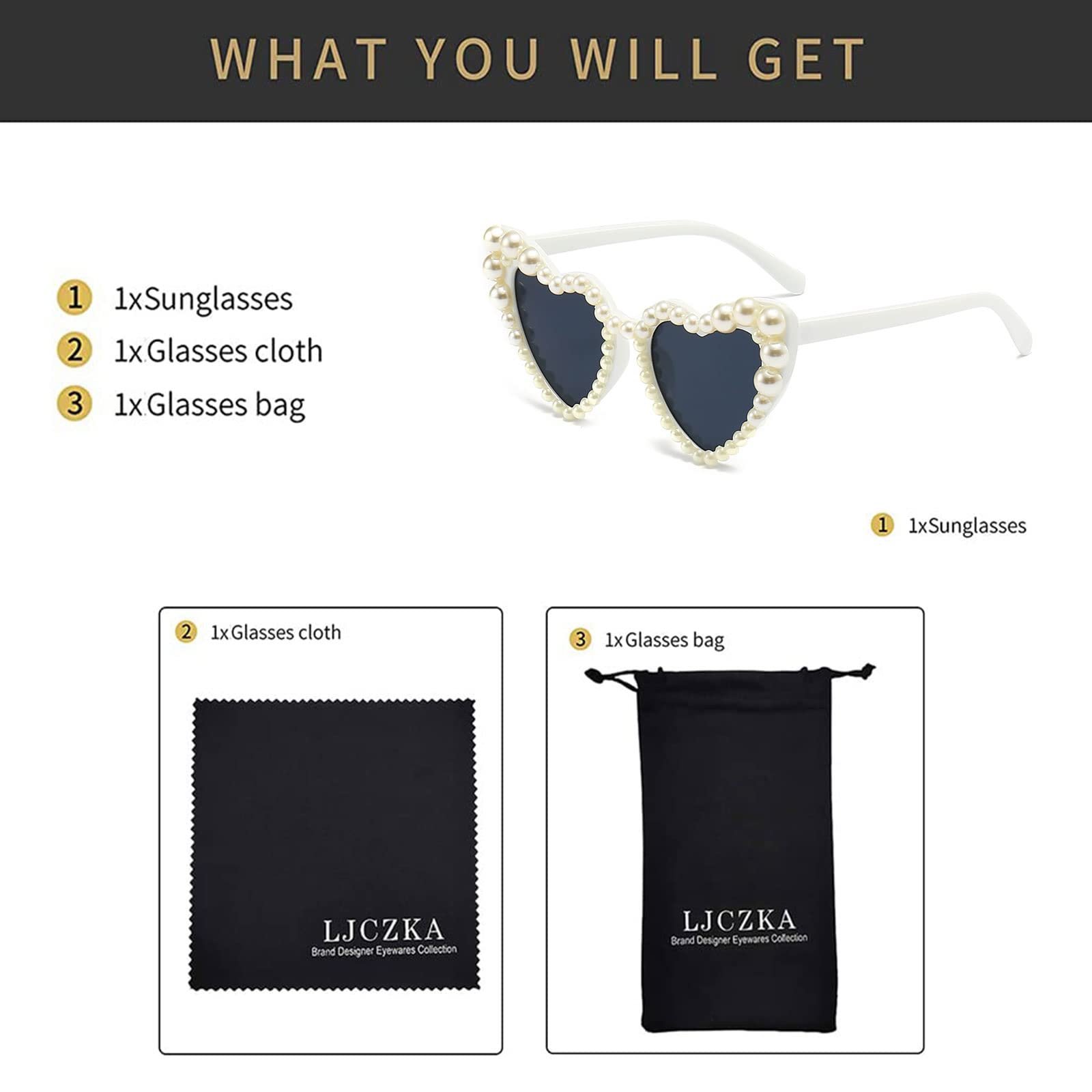 Вінтажні сонцезахисні окуляри Серце з бісером LJCZKA Ретро, фото №6