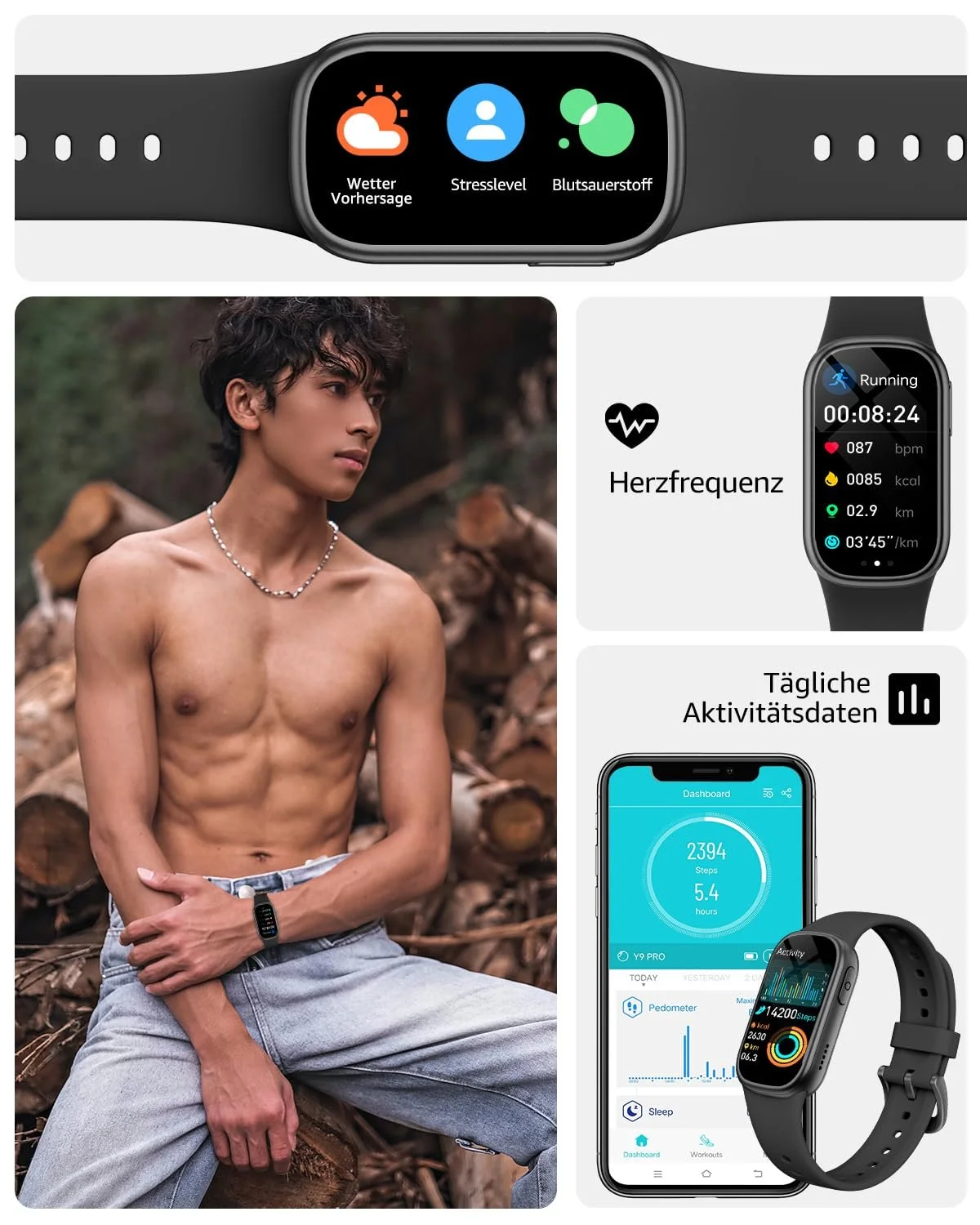 Смартгодинник, 1.47-дюймовий HD-дисплей, 130+ спортивних режимів, монітор серцевого ритму, монітор сну, крокомір, IP68 водонепроникний, фото №5