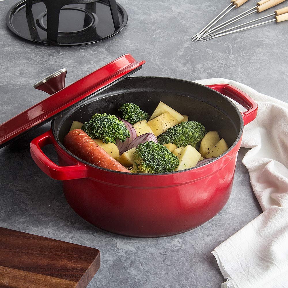 Жаровня чавунна емальована з кришкою 4.7 л 24 см червона, фото №3 Жаровня чавунна емальована з кришкою 4.7 л 24 см червона, фото №3