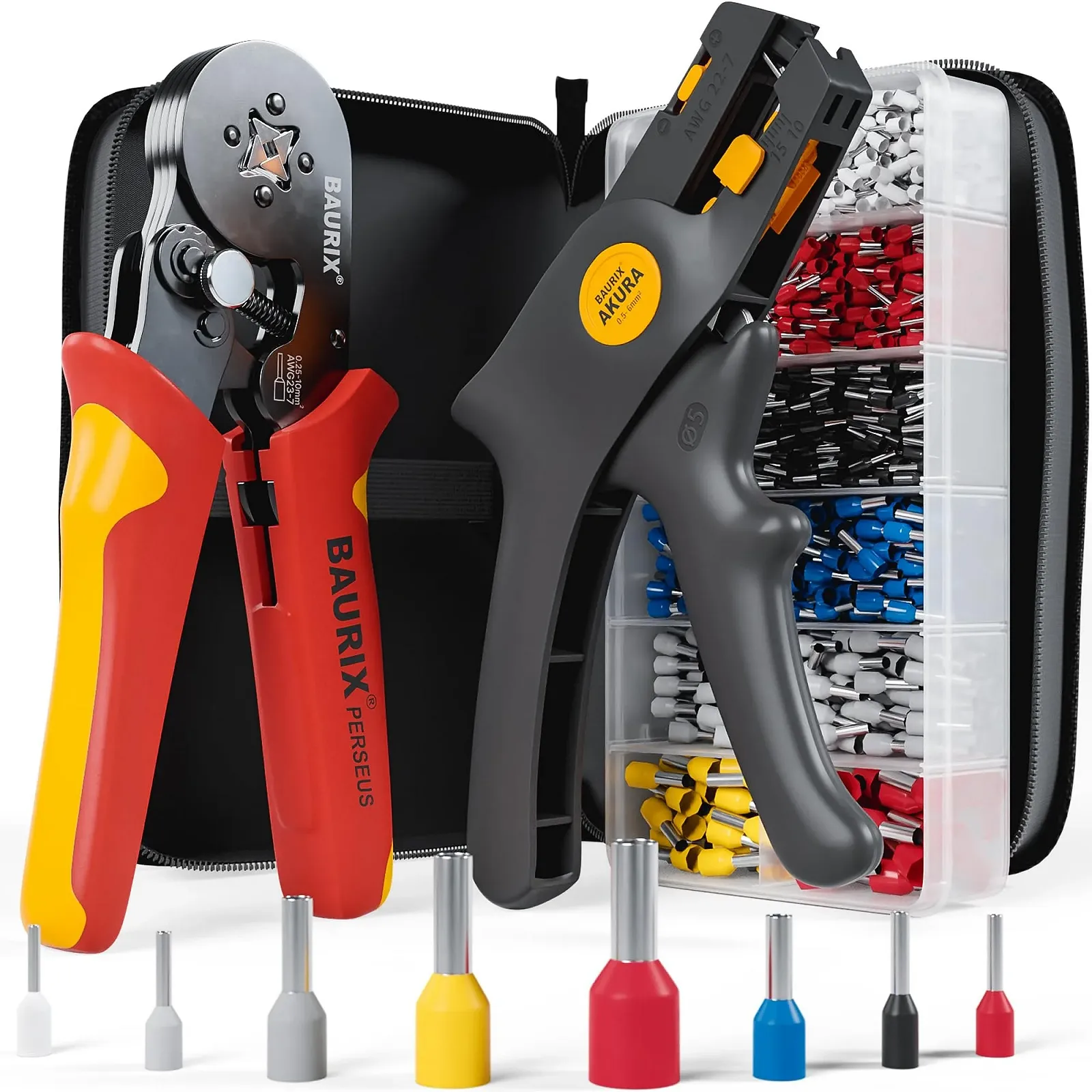 Набор для кримпинга BAURIX Perseus с 1800 наконечниками и стриппером 0.25-10 mm² 4-Edges, фото №1