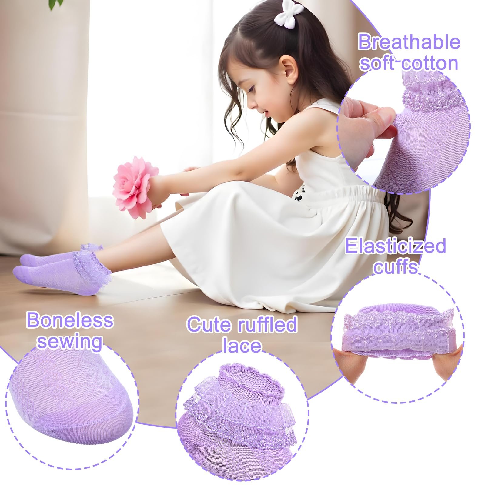 Носки с рюшами Princess Lolita, 6 пар, для девочек 1-9 лет, 6 цветов, фото №3