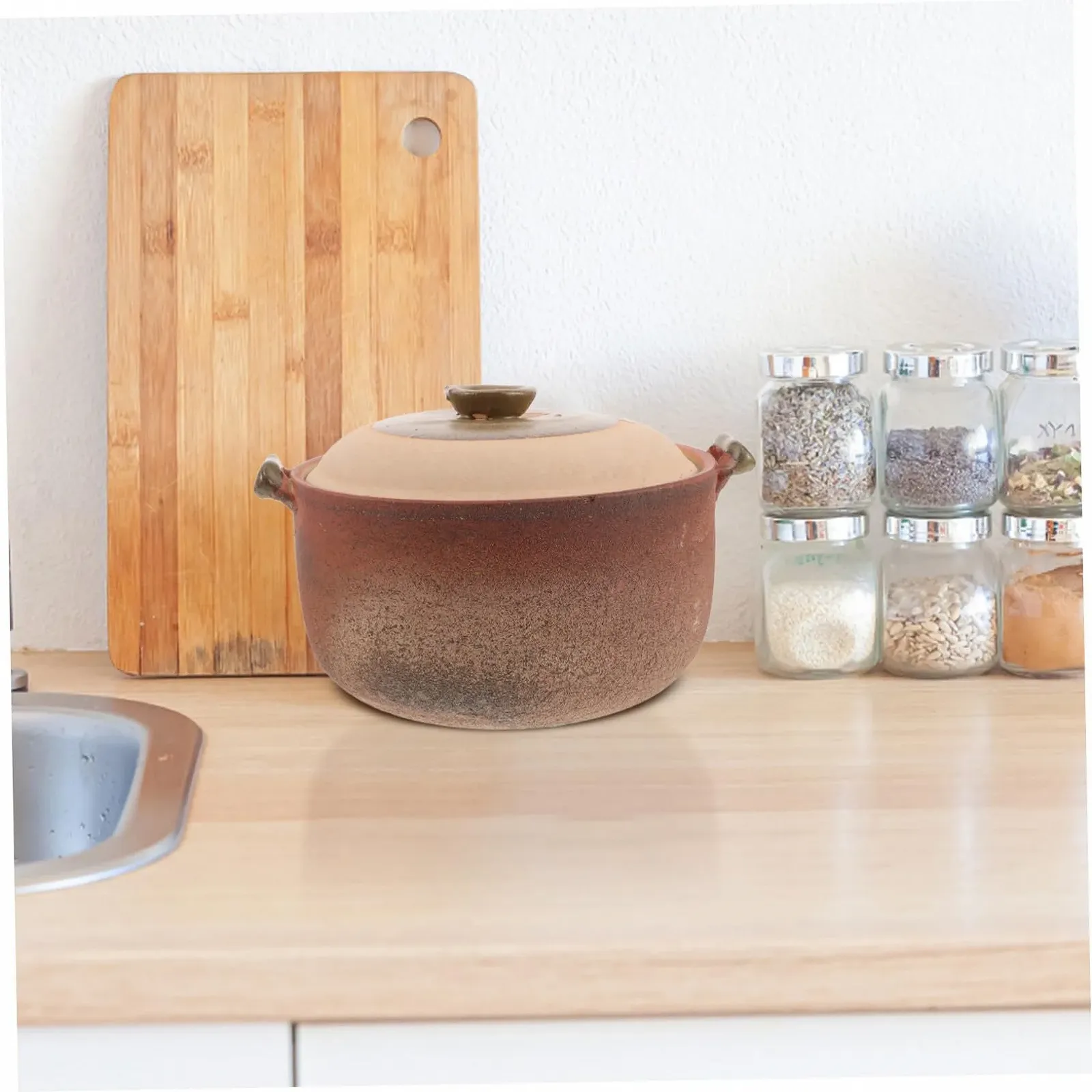 Горшок глиняный с ручкой неглазурованный термостойкий для тушения и супов, фото №5