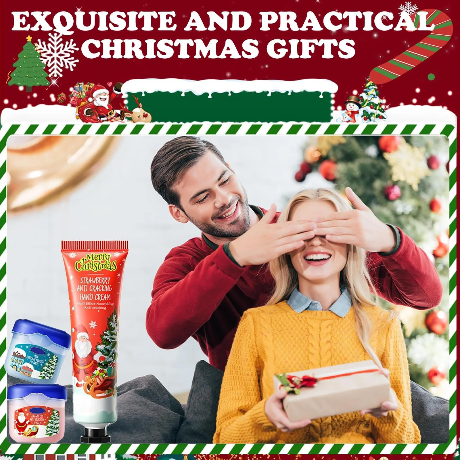 Крем для рук Рождественский набор 4 шт Мини-крем для рук + 4 шт Бальзам для губ Увлажняющий крем для сухой потрескавшейся кожи рук и ног для зимы Парфюмированный крем для рук, фото №7 Крем для рук Рождественский набор 4 шт Мини-крем для рук + 4 шт Бальзам для губ Увлажняющий крем для сухой потрескавшейся кожи рук и ног для зимы Парфюмированный крем для рук, фото №7