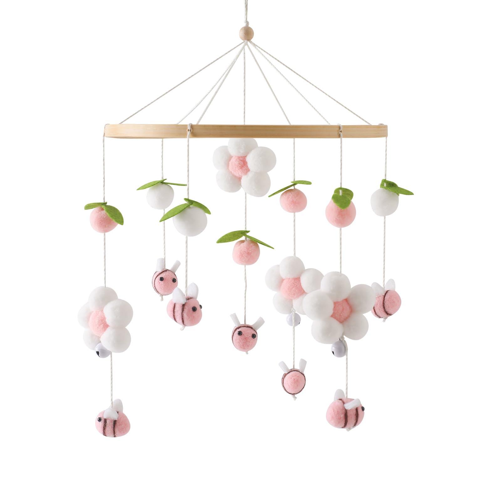 Мобиль Bee Blossom Baby Mobile Baby Bed, Mobile Changing Table, Mobile Baby Wooden Wind Chime, Mobile Baby Wind Chimes with Felt Balls, Baby Wind Chime Nursery Decoration, Newborn Gift Baby (розовый), фото №1