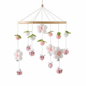 Мобиль Bee Blossom Baby Mobile Baby Bed, Mobile Changing Table, Mobile Baby Wooden Wind Chime, Mobile Baby Wind Chimes with Felt Balls, Baby Wind Chime Nursery Decoration, Newborn Gift Baby (розовый) - Фото 1