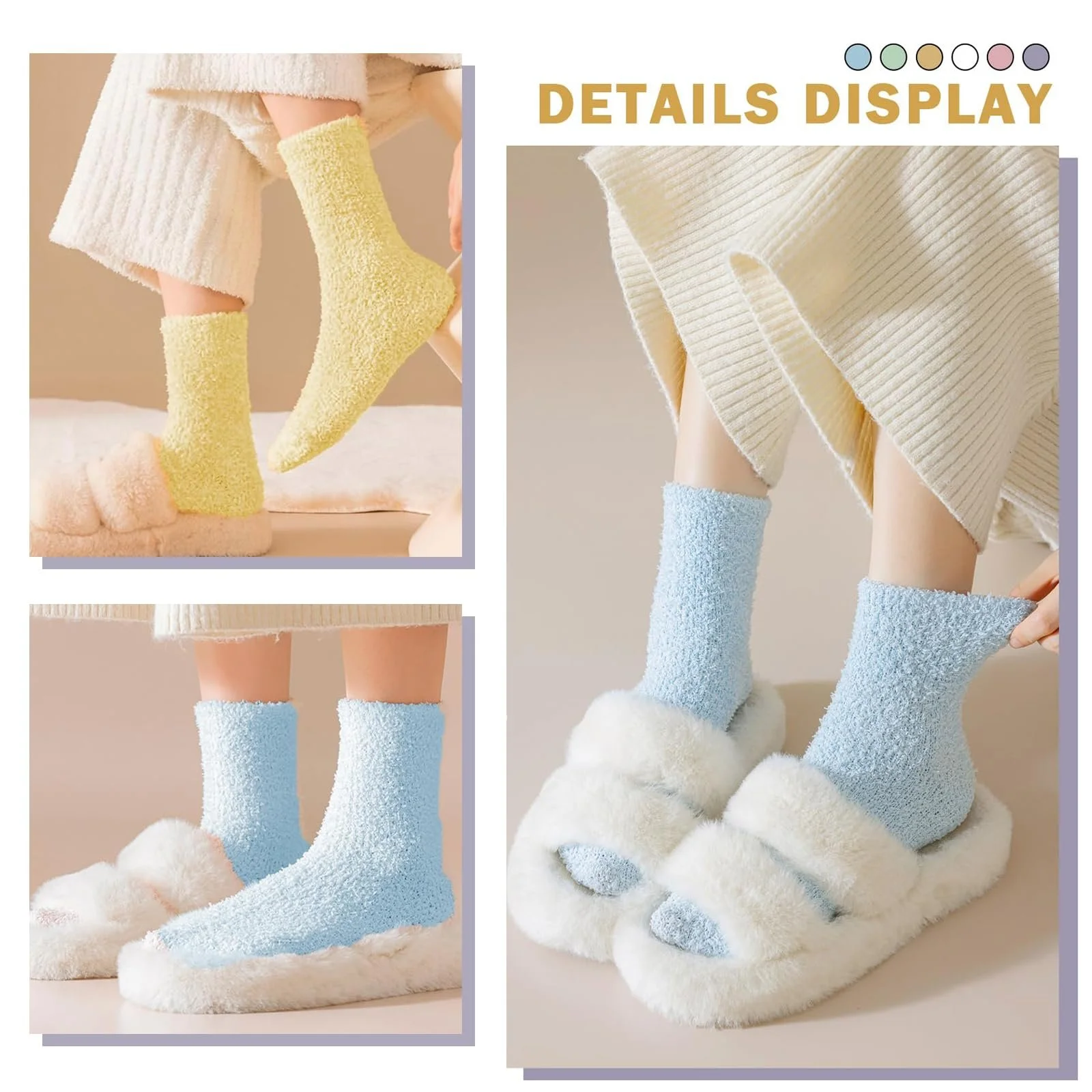 6 пар пушистых носков для женщин, пушистые носки для сна, не теряющие ворс, теплые пушистые носки, рождественские носки, толстые зимние носки, домашние носки, фото №5