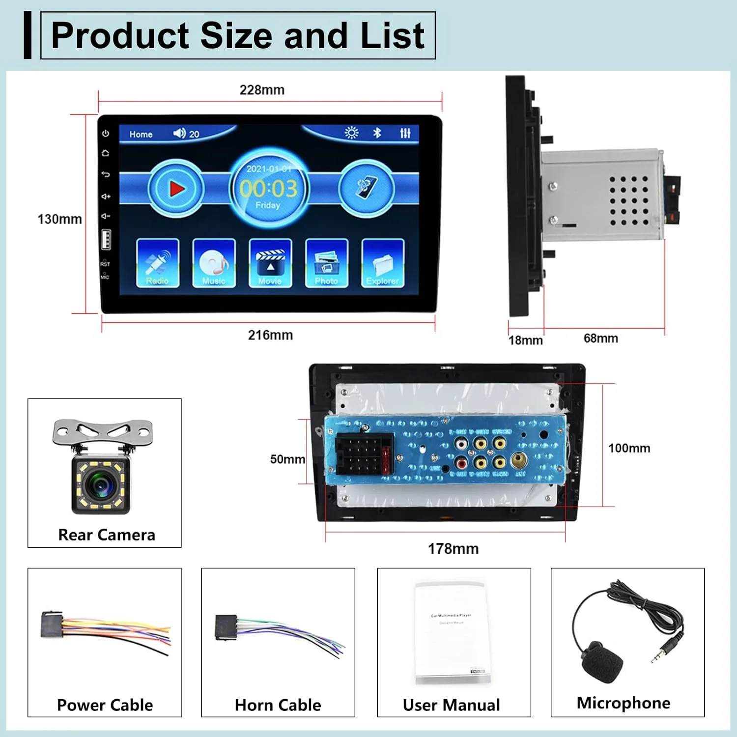 Автомагнитола Hikity / 9" / Сенсорная / Bluetooth / FM / USB / AUX / 1DIN, фото №7