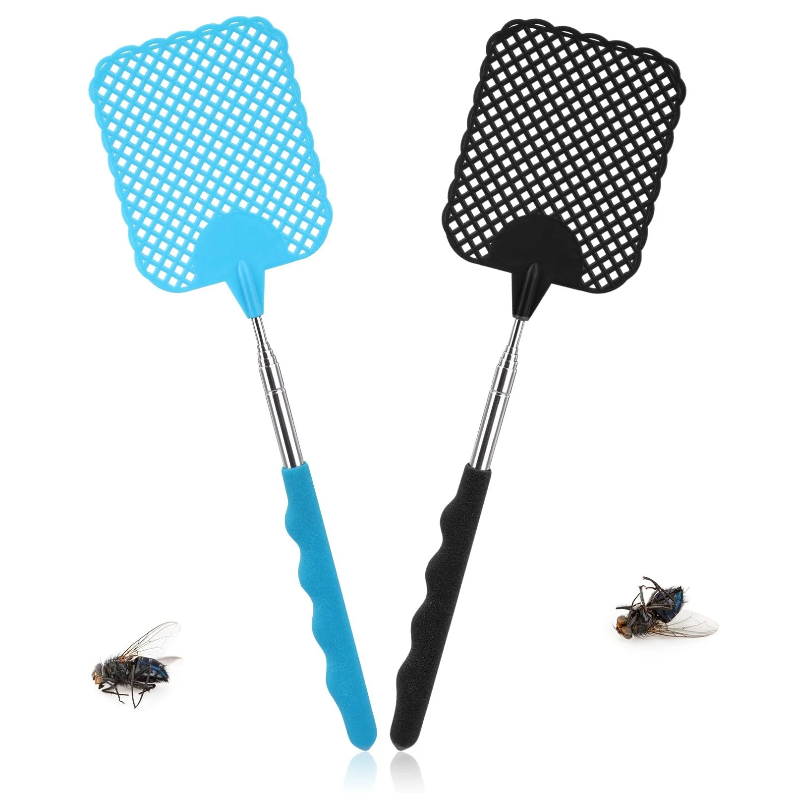 Мухобойка Pack of 2 телескопическая с интегрированным скребком для комаров (Black, Blue), фото №1