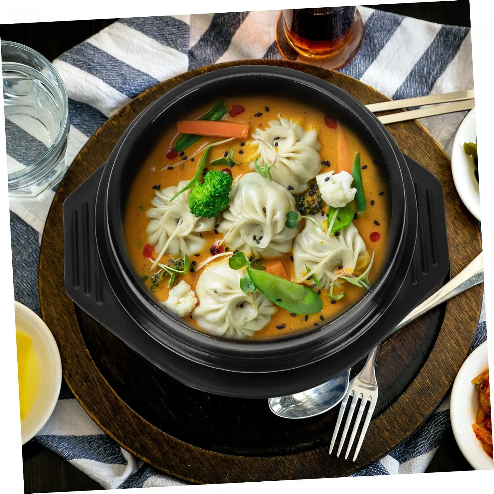 Керамическая кастрюля BESTOYARD с подносом и ложкой, легкая каменная кастрюля для бибимбапа, жаровня, гладкая поверхность, фото №9