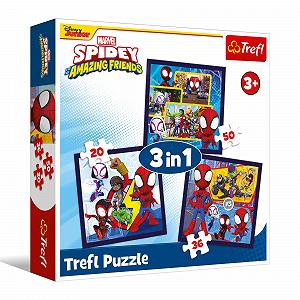 Пазл Trefl Marvel Spidey and his Amazing Friends Spiders and Dinosaurs 3-в-1 20-50 елементів - Фото 1
