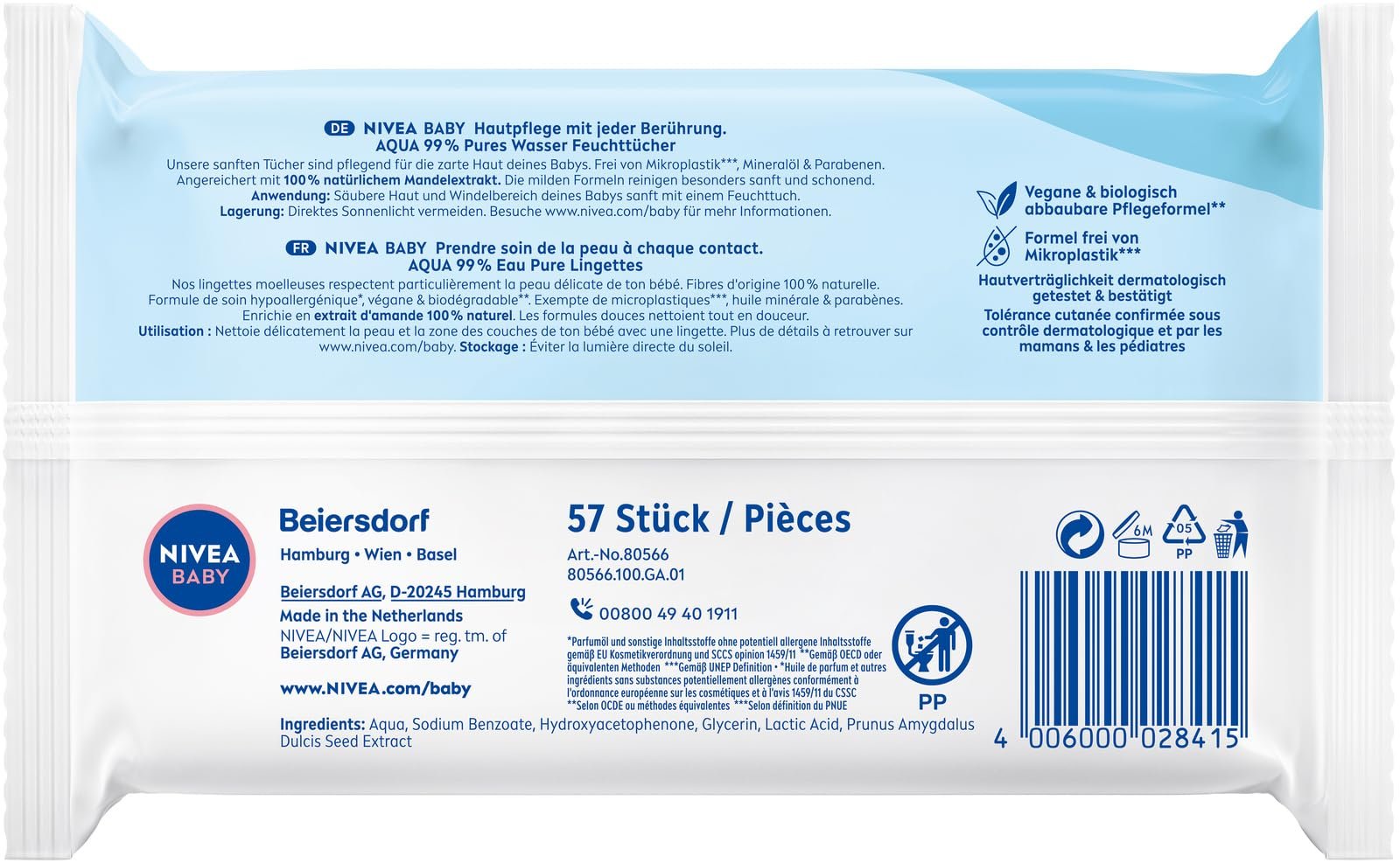 Вологі серветки NIVEA BABY AQUA 57 шт., фото №8