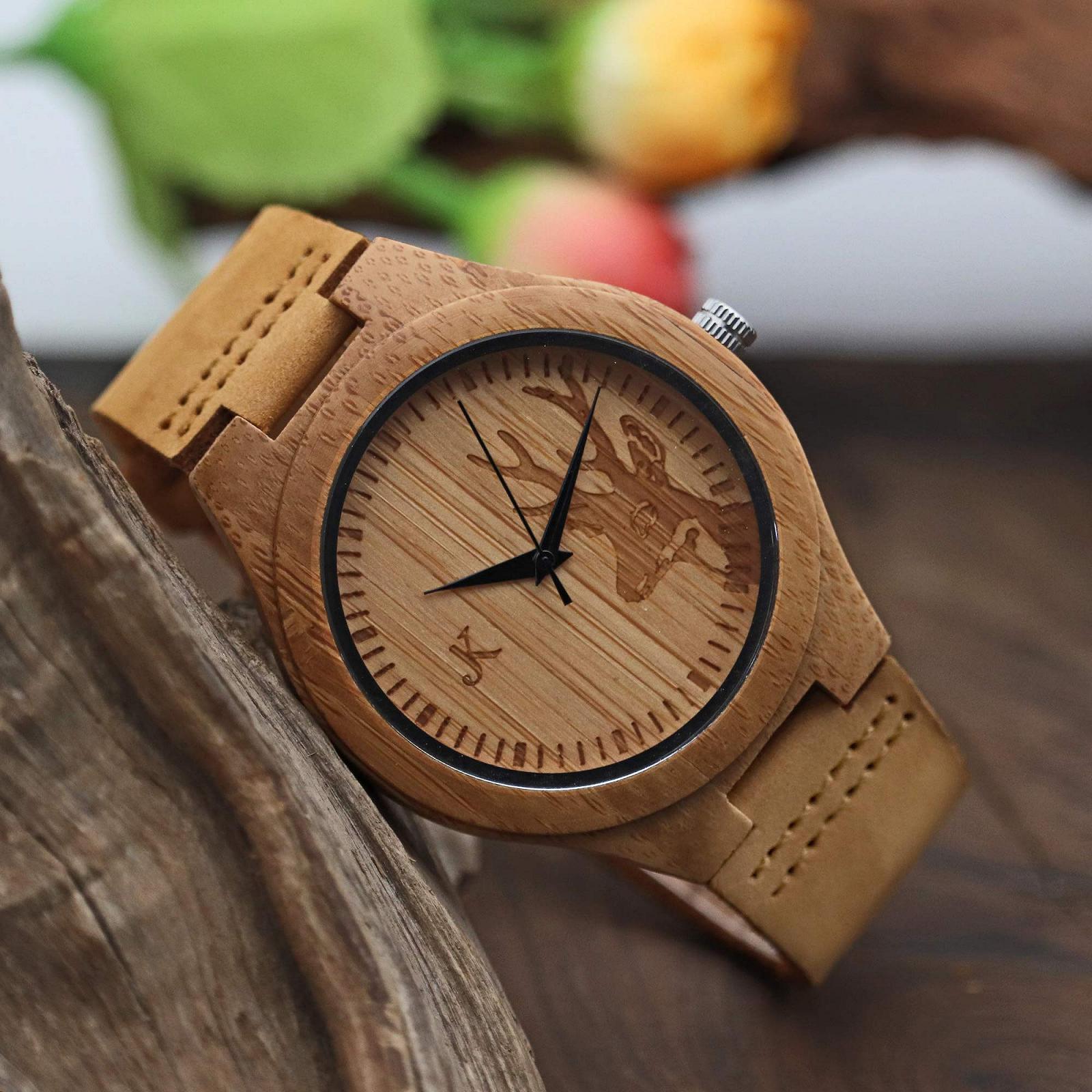 Годинник Kim Johanson Rewild для чоловіків із бамбукового дерева коричневого кольору зі справжнім шкіряним ремінцем ручної роботи кварцовий аналоговий годинник з подарунковою коробкою, фото №2