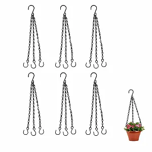 Набор цепочек для подвесных кашпо 6 шт. с S-образными крючками 3-точечный черный - Фото 1