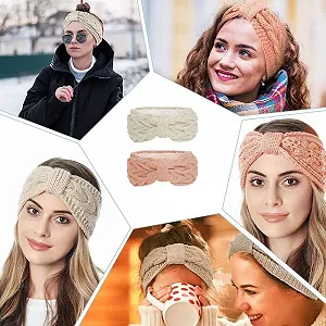 В'язана Жіноча Зимова Пов'язка на Голову Білий + Рожевий synthetic.ua - Фото 1