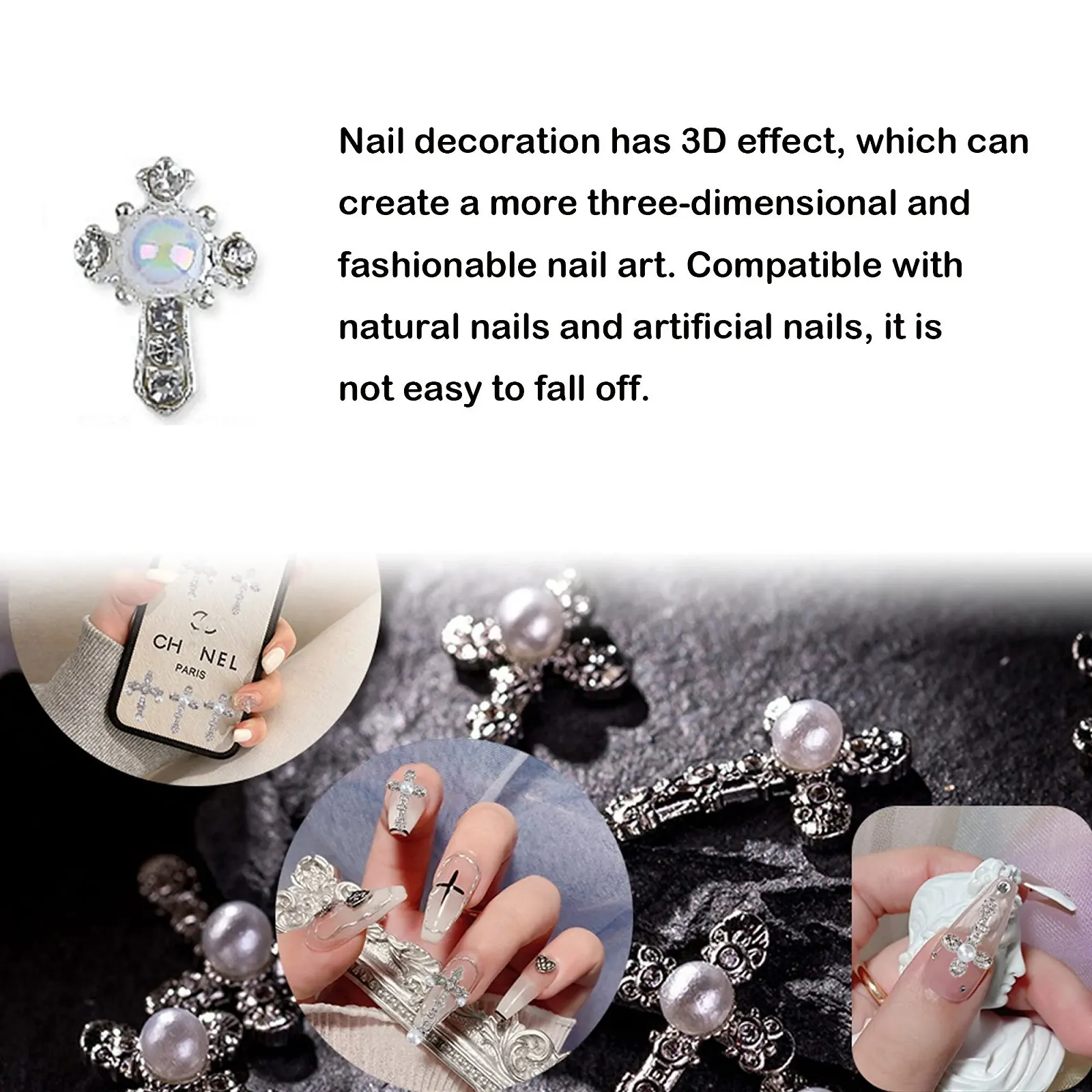 Прикраси для нігтів 3D Chennan Хрест, сріблясті та золоті, фото №5