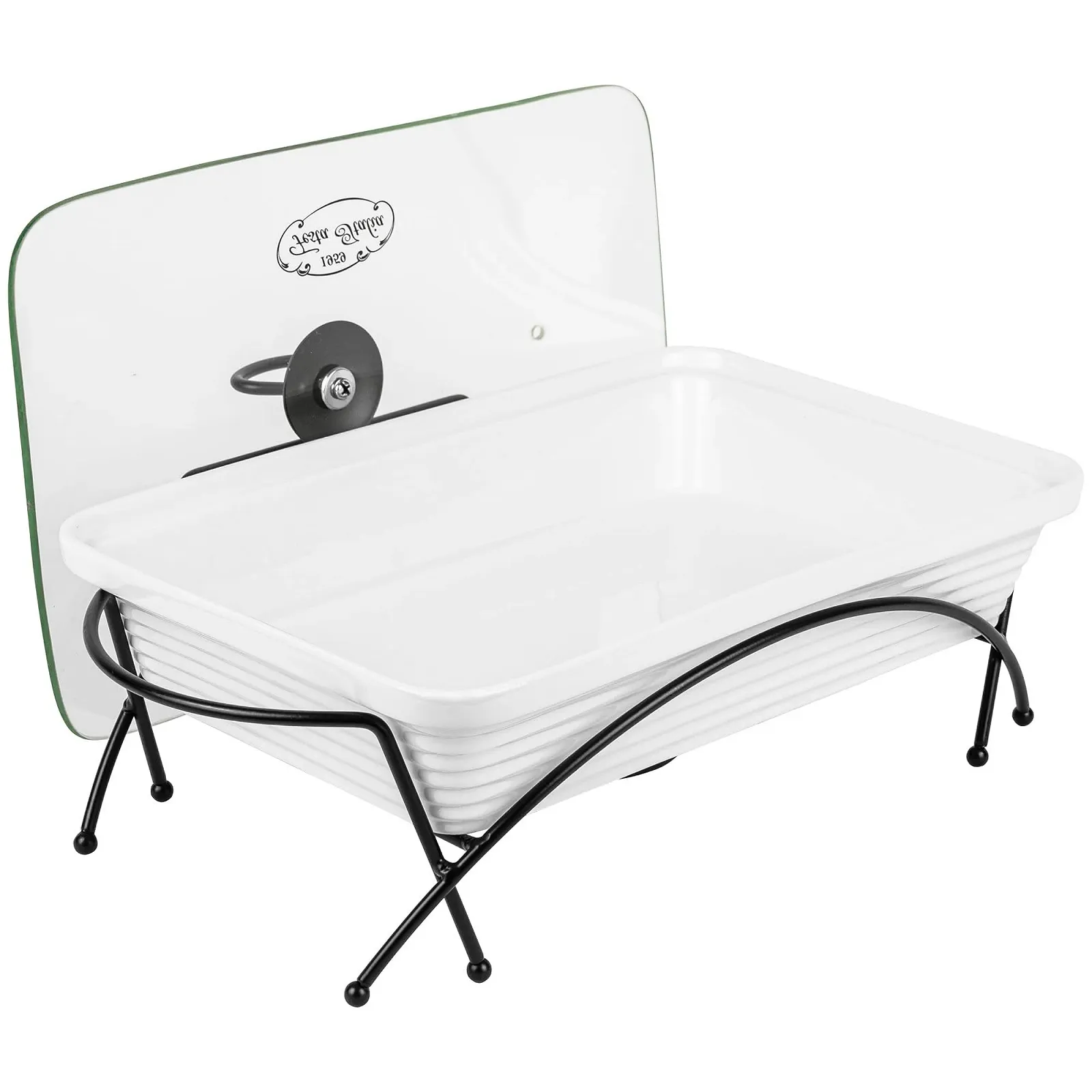 Форма для запекания керамическая с крышкой и подставкой 2 л Прямоугольная Белая, фото №2