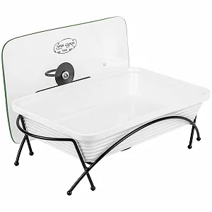 Форма для запекания керамическая с крышкой и подставкой 2 л Прямоугольная Белая synthetic.ua - Фото 1