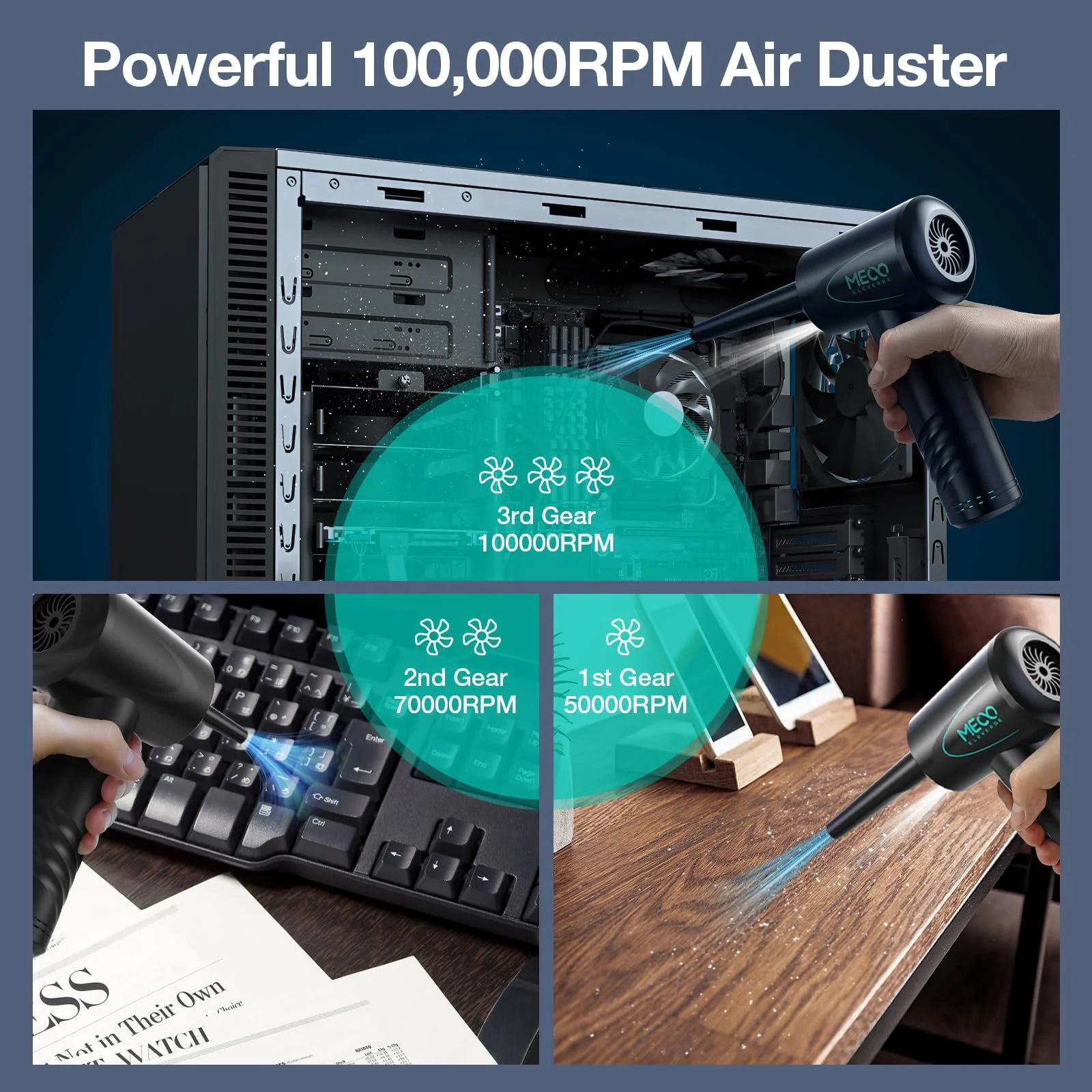 Електрична повітродувка MECO ELEVERDE 100000 RPM 7 кПа Акумуляторна USB-C, фото №2