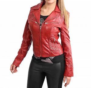 Куртка Байкерская A1 FASHION GOODS Ретро Кожаная Молния Мягкая Короткая Женская Красная - Фото 1