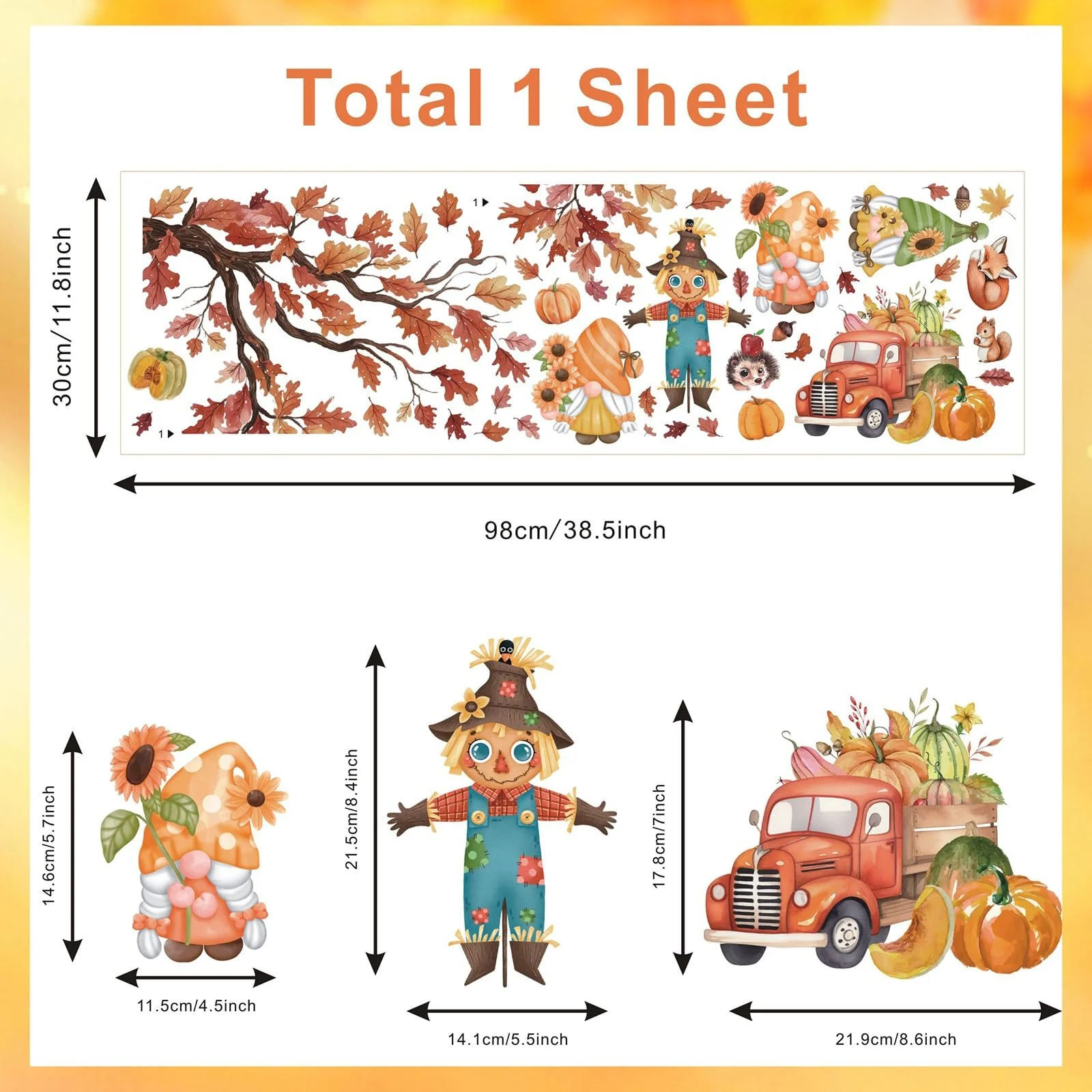 Наклейка на вікно CHDITB Autumn Thanksgiving Maple Leaf Scarecrow Truck Gnome Осіння, фото №7 Наклейка на вікно CHDITB Autumn Thanksgiving Maple Leaf Scarecrow Truck Gnome Осіння, фото №7