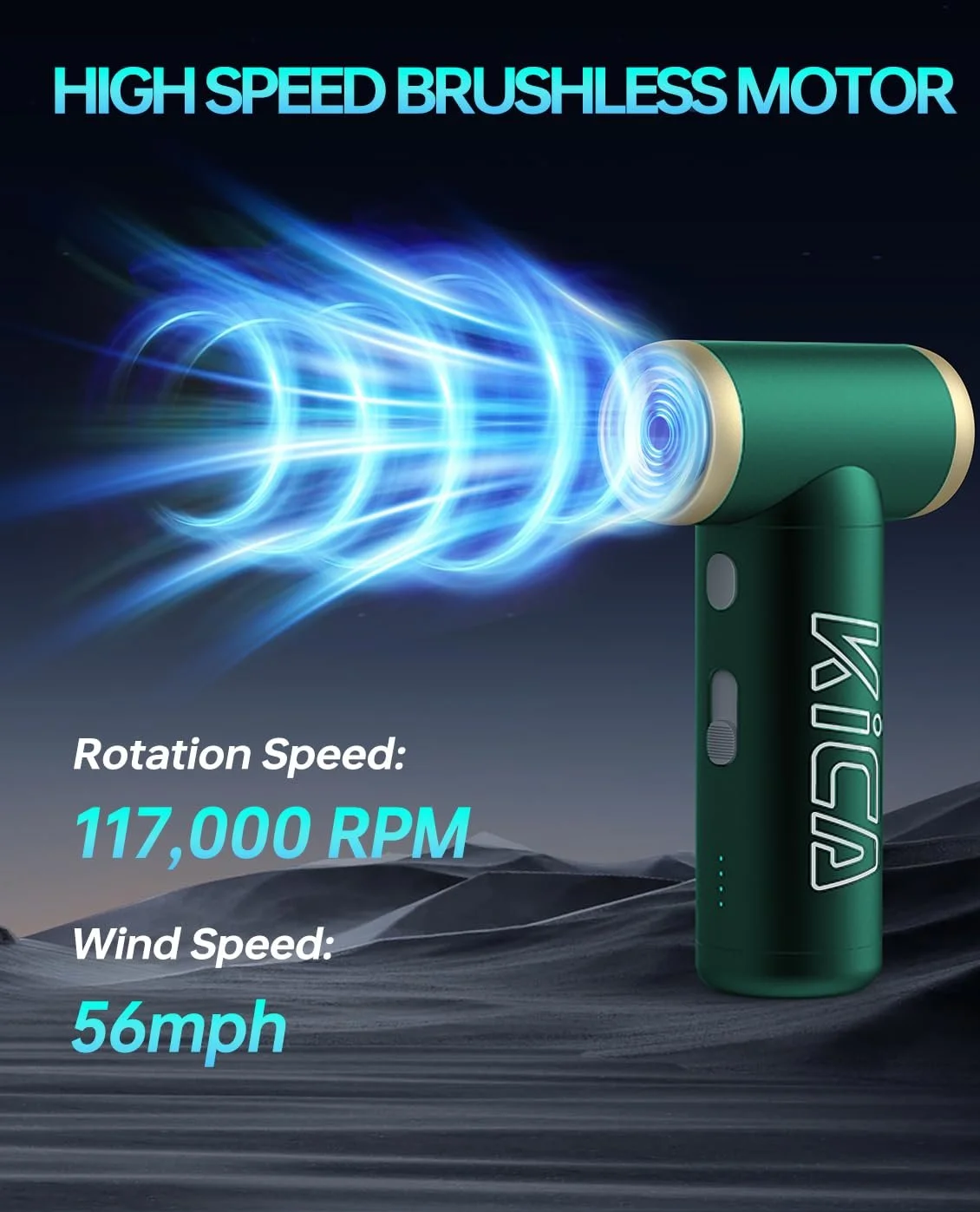 Очиститель сжатым воздухом KiCA JetFan 2S 117000RPM Аккумуляторный Экстремальный режим Зеленый, фото №3