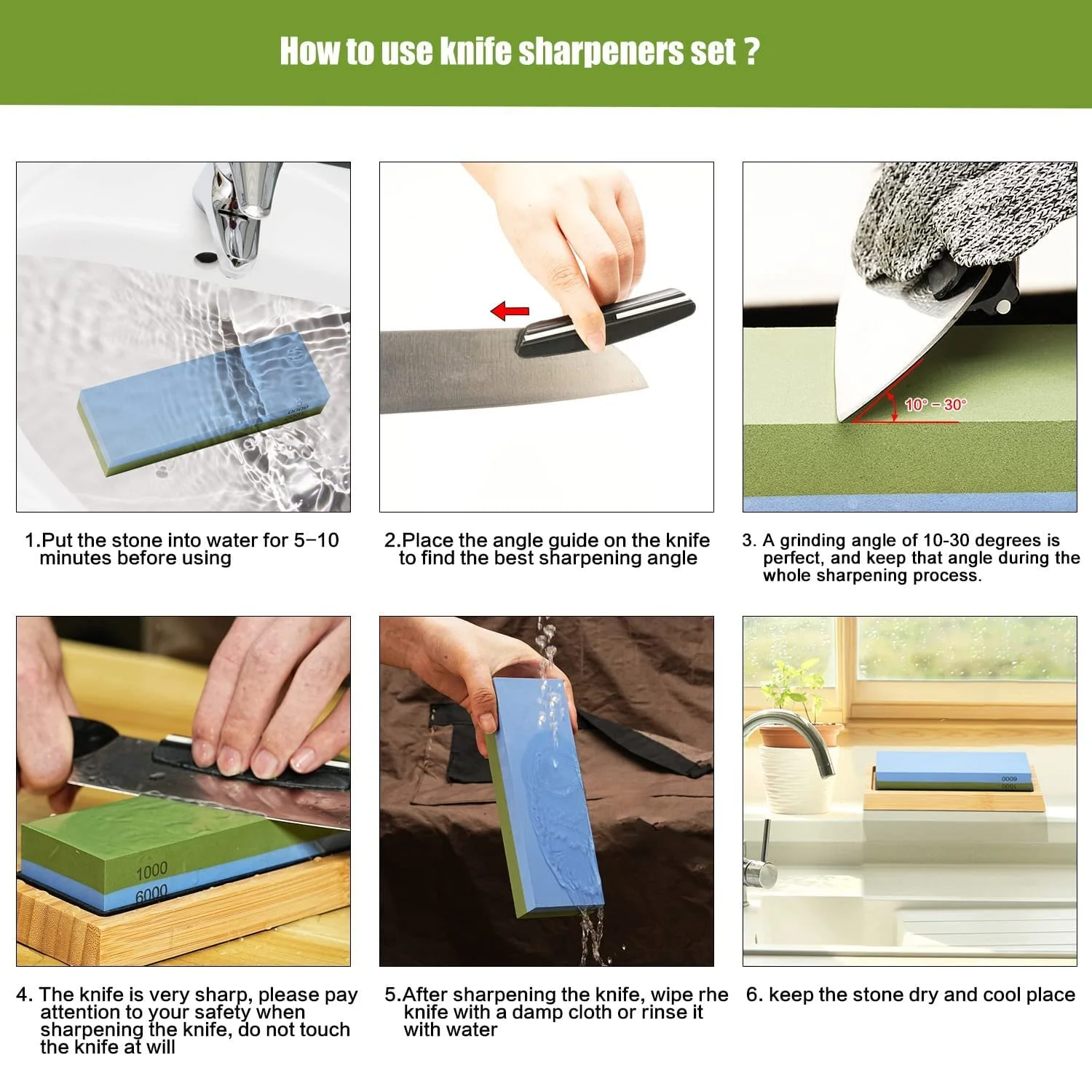 Точильний камінь Набір 1000/6000 Grit з тримачем та захисними рукавичками, фото №6