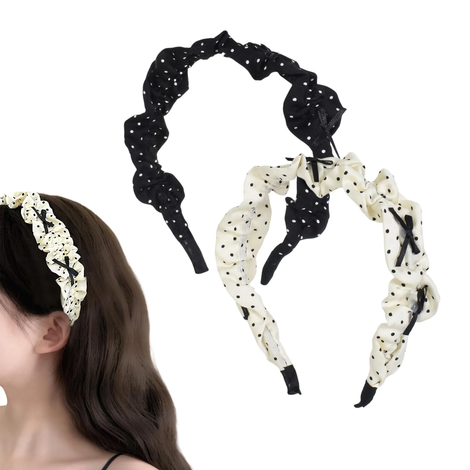 Обруч на голову в горошок, 2 шт, в горошок, фото №8