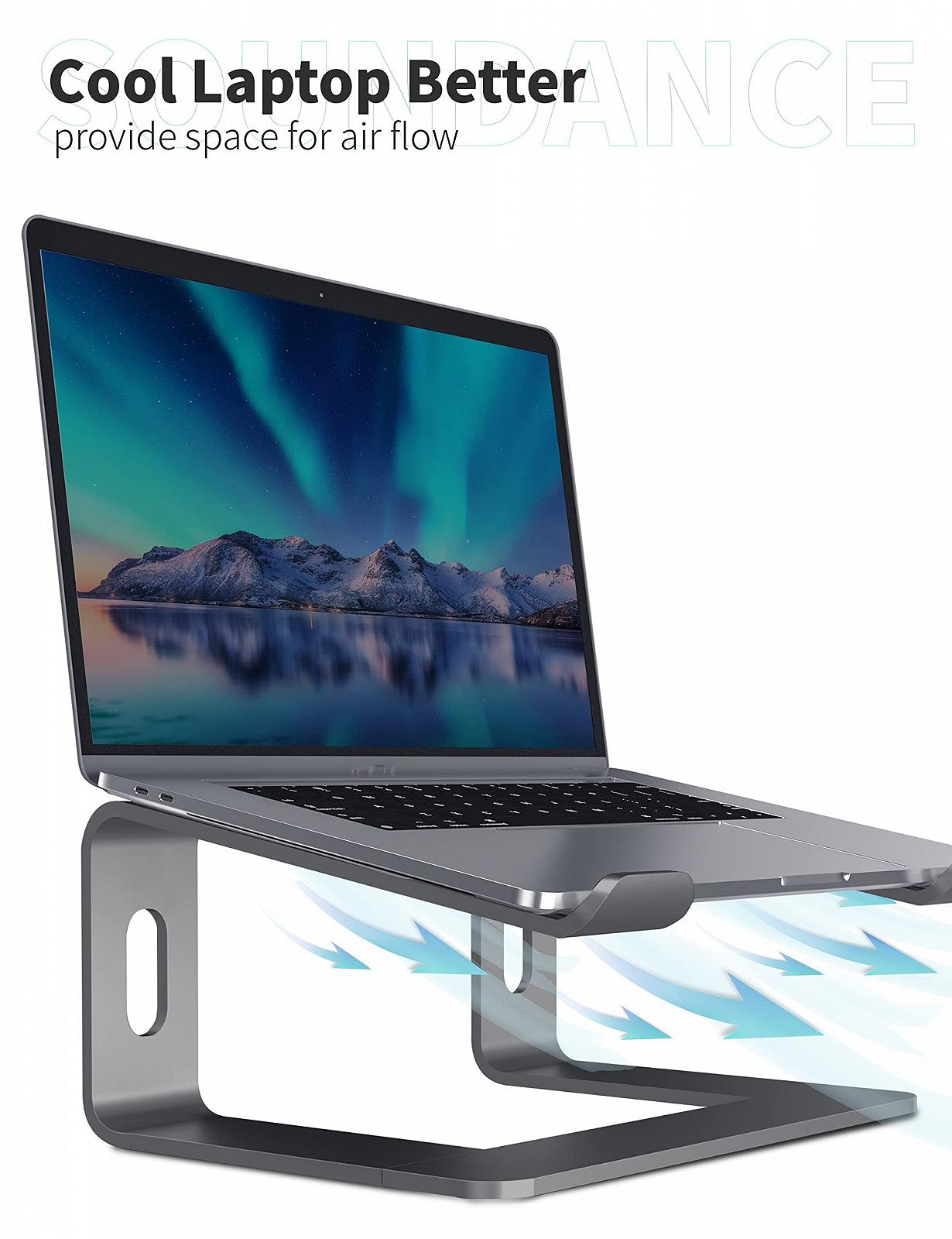 Підставка для ноутбука SOUNDANCE, алюмінієва для комп'ютера, ергономічна, сумісний з ноутбуками 10-15,6 дюймів, сіра, фото №4