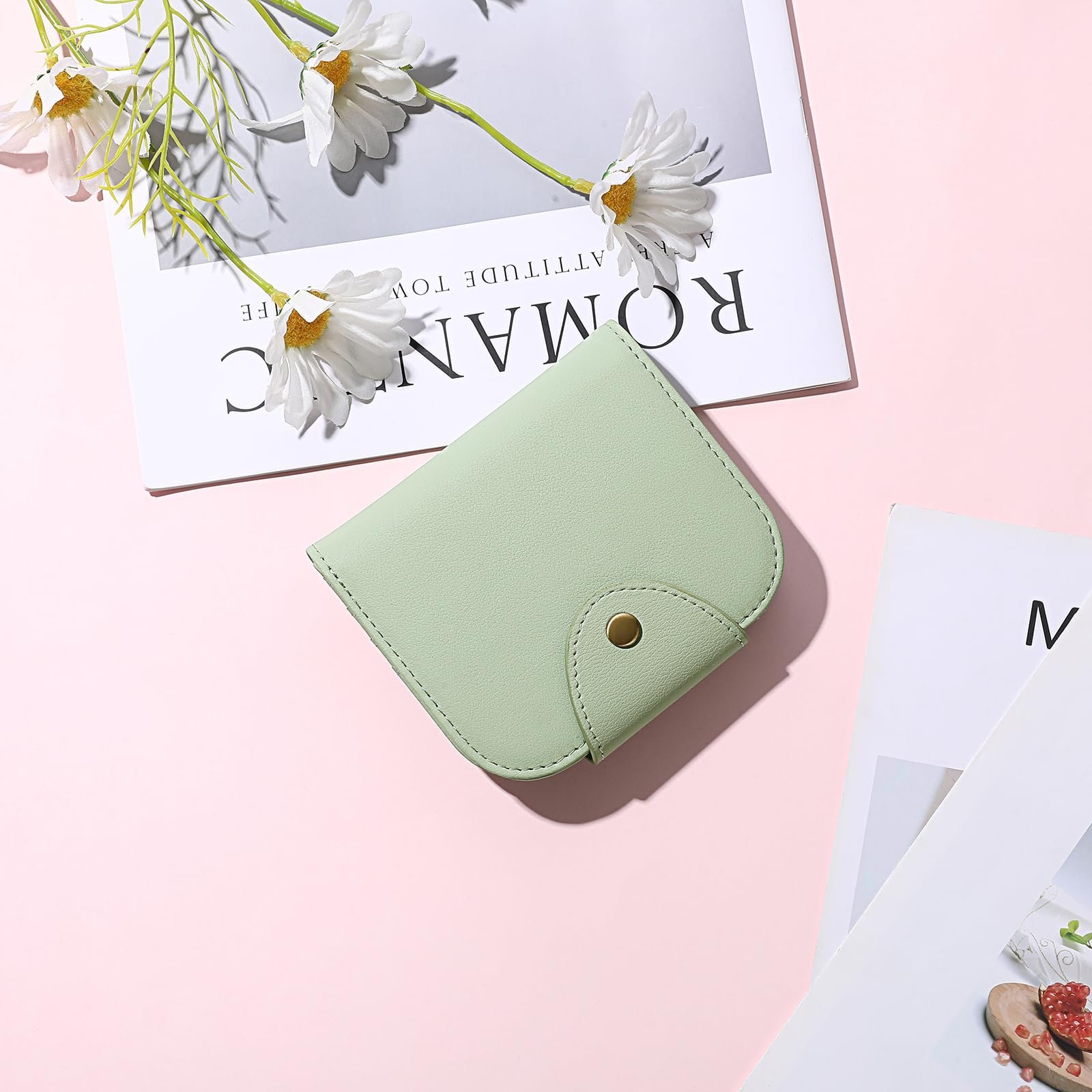 Кошелек SENDEFN женский кожаный мини, короткий, с RFID защитой, маленьким отделением для монет, молнией, многочисленными отделениями для карт, A01-мятно-зеленый, S, современный, фото №6
