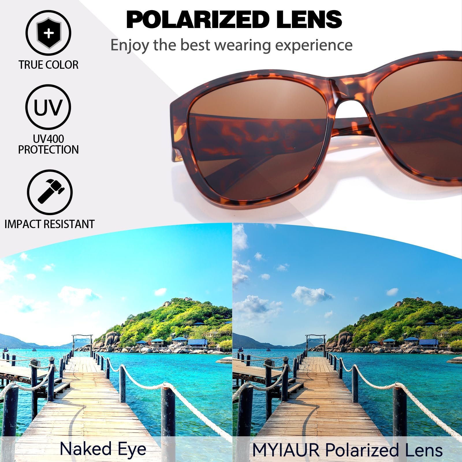 Поляризовані сонцезахисні окуляри для жінок Myiaur, UV400 захист, TR90 модна оправа, фото №6 Поляризовані сонцезахисні окуляри для жінок Myiaur, UV400 захист, TR90 модна оправа, фото №6