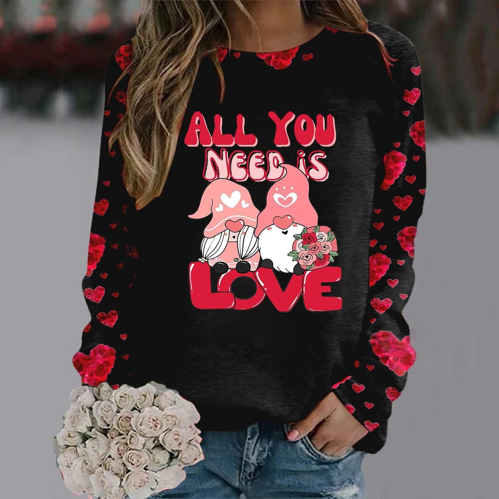 Футболка ко Дню святого Валентина Женский Милый Пуловер с сердечком Свитшот без капюшона Футболки с длинными рукавами Круглый вырез, фото №2 Футболка ко Дню святого Валентина Женский Милый Пуловер с сердечком Свитшот без капюшона Футболки с длинными рукавами Круглый вырез, фото №2