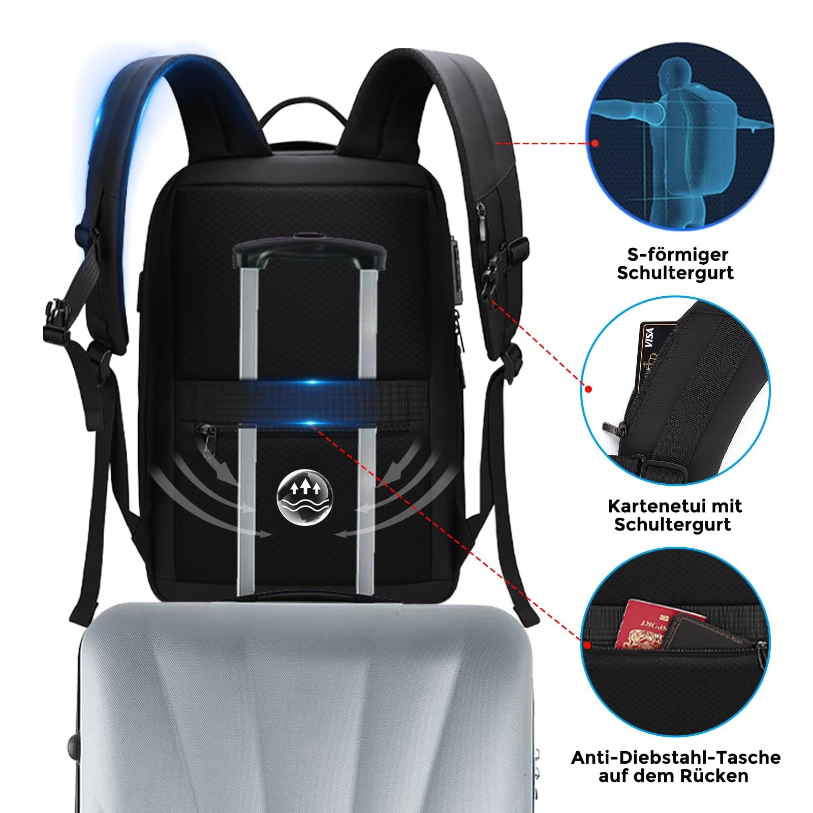 Рюкзак для ноутбука FENRUIEN Expandable Hard Shell 15.6 дюймов 25L-33L с USB-портом, фото №7 Рюкзак для ноутбука FENRUIEN Expandable Hard Shell 15.6 дюймов 25L-33L с USB-портом, фото №7