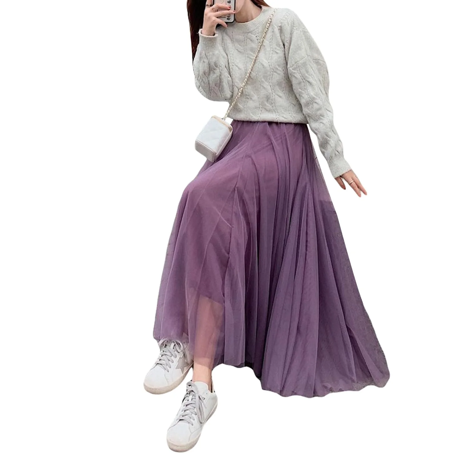 Спідниця Жіноча Міді Еластична З високою талією Плісирована Сітка A-силуету Вечірня Довга, фото №4 Спідниця Жіноча Міді Еластична З високою талією Плісирована Сітка A-силуету Вечірня Довга, фото №4