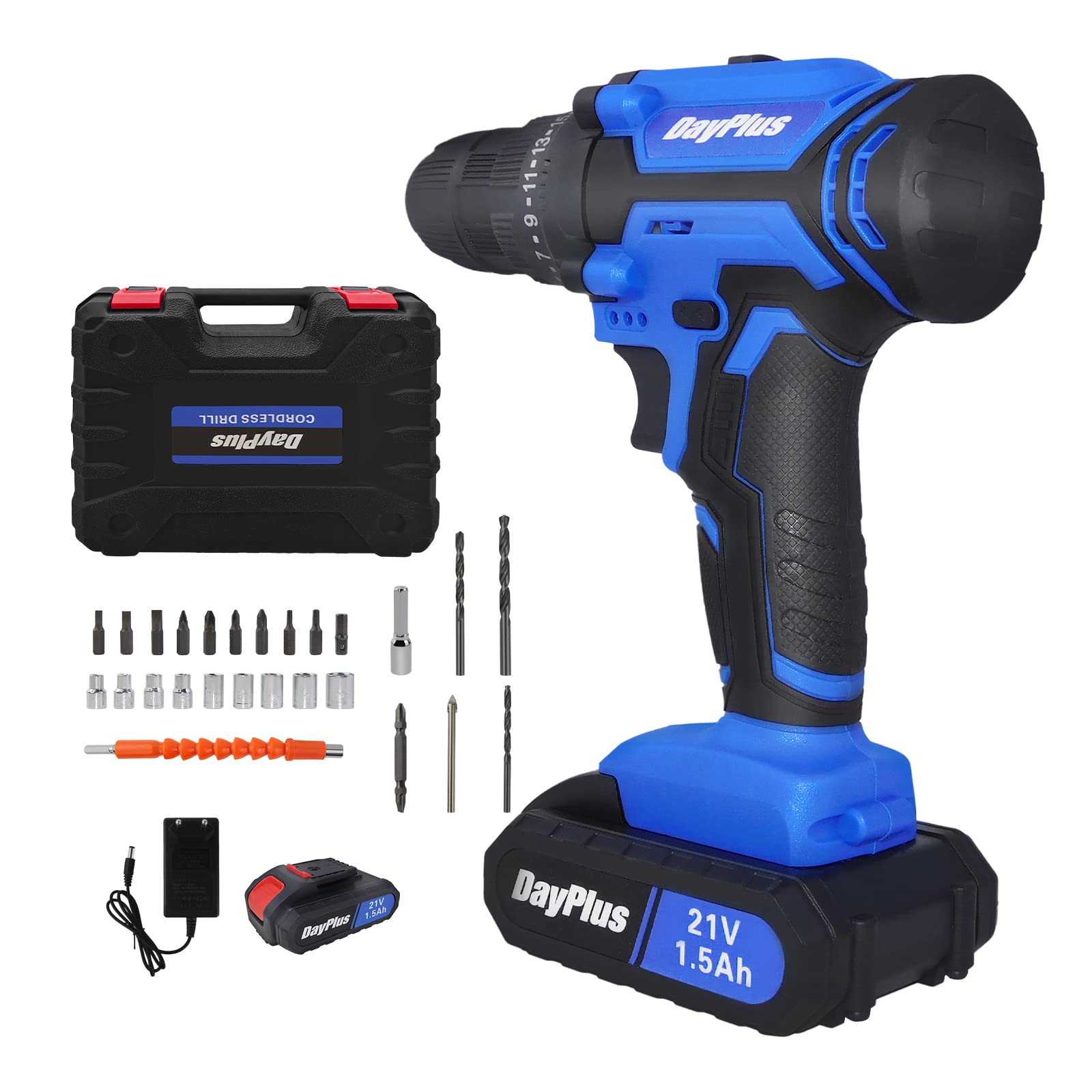 Шурупокрут Li-Ion інструмент бездротовий електричний комбінаційний 3/8 дюйма безключовий патрон 25+1 момент обертання 2-швидкісний 26шт свердло 1400RPM світлодіодне підсвічування, фото №1