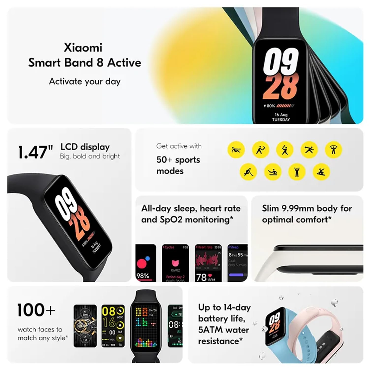 Фитнес-браслет Xiaomi Smart Band 8 Active, 1,45-дюймовый LCD-дисплей, фото №2
