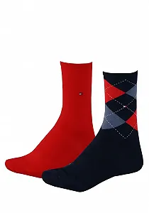 Носки Tommy Hilfiger Th Women Check Sock 2p Multicoloured (Midnight Blue 563/Red), размер: 39-42 - Фото 1
